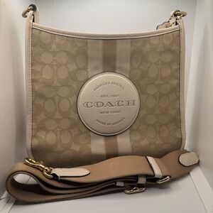 Coach House of Leather Beige Signature Canvas Stripe Crossbody Bag Purse